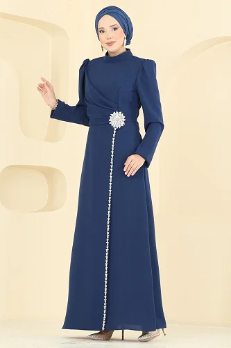 moda selvim فستان سهرة كحلي 5812EDFK1198 - Thumbnail