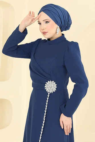moda selvim فستان سهرة كحلي 5812EDFK1198 - Thumbnail
