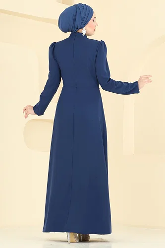 moda selvim فستان سهرة كحلي 5812EDFK1198 - Thumbnail