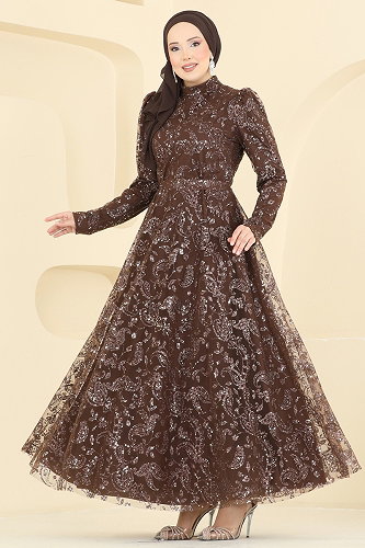 moda selvim Evening Dress 5813EDFK1198 Brown - Thumbnail