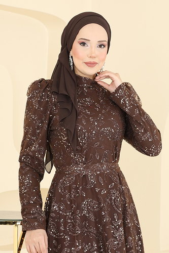 moda selvim فستان سهرة بني 5813EDFK1198 - Thumbnail