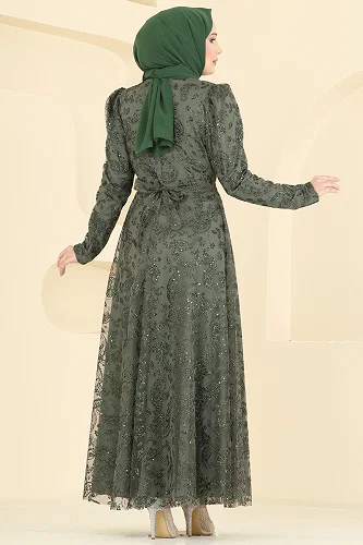 moda selvim فستان سهرة اخضر عفني 5813EDFK1198 - Thumbnail
