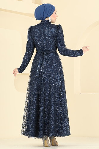 moda selvim Evening Dress 5813EDFK1198 Navy Blue - Thumbnail