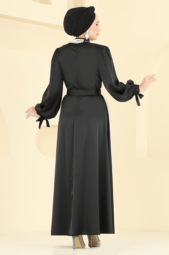 moda selvim فستان سهرة أسود 5814EDFK1198 - Thumbnail