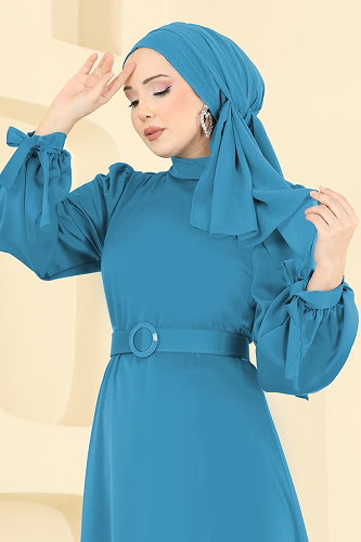 moda selvim فستان سهرة أزرق 5814EDFK1198 - Thumbnail