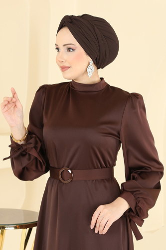 moda selvim Evening Dress 5814EDFK1198 Brown - Thumbnail