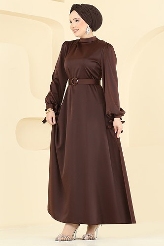moda selvim فستان سهرة بني 5814EDFK1198 - Thumbnail