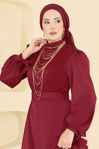 moda selvim Evening Dress 5814EDFK1198 Burgundy - Thumbnail
