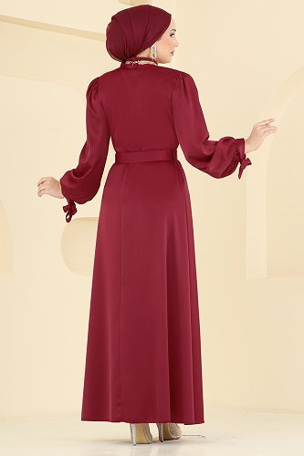 moda selvim Evening Dress 5814EDFK1198 Burgundy - Thumbnail