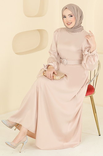 moda selvim Evening Dress 5814EDFK1198 Stone - Thumbnail