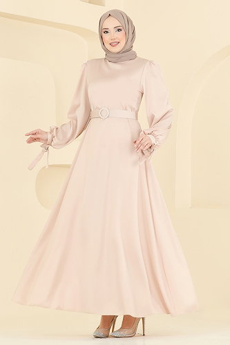 moda selvim Evening Dress 5814EDFK1198 Stone - Thumbnail