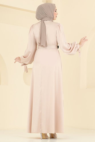 moda selvim Evening Dress 5814EDFK1198 Stone - Thumbnail