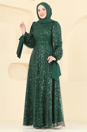 moda selvim Evening Dress 5816EDFK1198 Emerald - Thumbnail