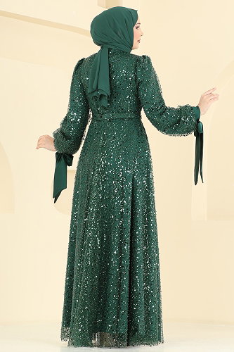 moda selvim فستان سهرة زيتي 5816EDFK1198 - Thumbnail
