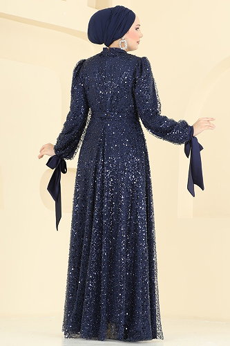 moda selvim فستان سهرة كحلي 5816EDFK1198 - Thumbnail