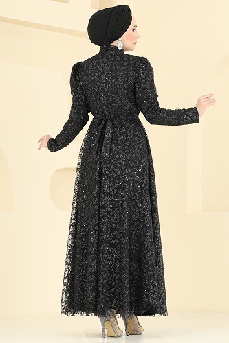moda selvim Evening Dress 5817EDFK1198 Black - Thumbnail