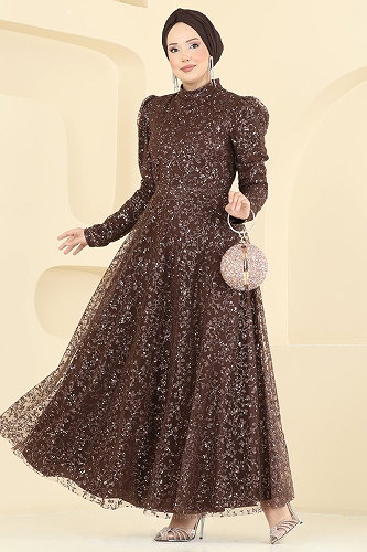 moda selvim Evening Dress 5817EDFK1198 Brown - Thumbnail