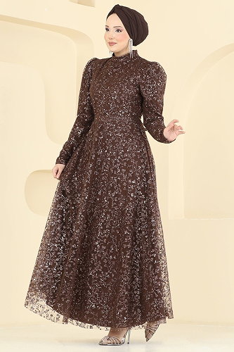 moda selvim فستان سهرة بني 5817EDFK1198 - Thumbnail