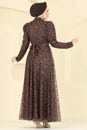 moda selvim فستان سهرة بني 5817EDFK1198 - Thumbnail