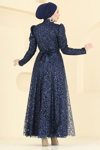 moda selvim Evening Dress 5817EDFK1198 Navy Blue - Thumbnail