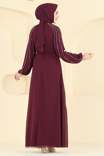 moda selvim Evening Dress 5818EDFK1198 Burgundy - Thumbnail