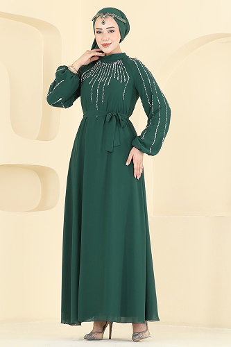 moda selvim Evening Dress 5818EDFK1198 Emerald - Thumbnail