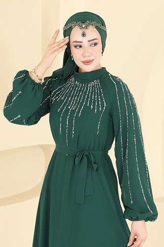 moda selvim Evening Dress 5818EDFK1198 Emerald - Thumbnail