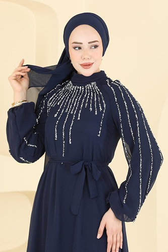 moda selvim Evening Dress 5818EDFK1198 Navy Blue - Thumbnail