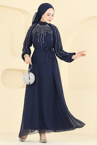 moda selvim فستان سهرة كحلي 5818EDFK1198 - Thumbnail