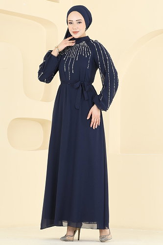 moda selvim فستان سهرة كحلي 5818EDFK1198 - Thumbnail