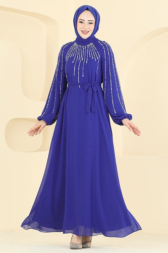 moda selvim فستان سهرة نيلي 5818EDFK1198 - Thumbnail