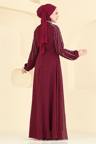 moda selvim فستان سهرة خمري 5819EDFK1198 - Thumbnail
