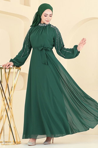 moda selvim Evening Dress 5819EDFK1198 Emerald - Thumbnail