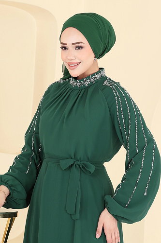 moda selvim Evening Dress 5819EDFK1198 Emerald - Thumbnail