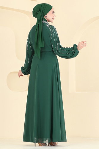 moda selvim فستان سهرة زيتي 5819EDFK1198 - Thumbnail