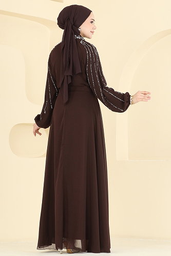 moda selvim فستان سهرة بني فاتح 5819EDFK1198 - Thumbnail