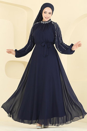 moda selvim فستان سهرة كحلي 5819EDFK1198 - Thumbnail