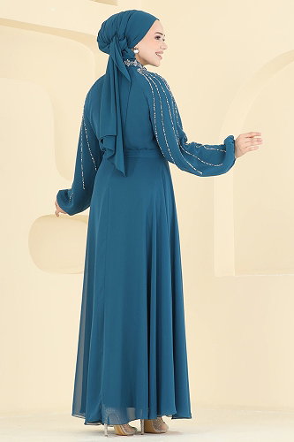 moda selvim Evening Dress 5819EDFK1198 Petroleum - Thumbnail