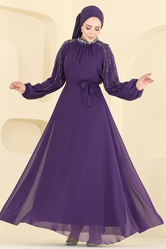 moda selvim Evening Dress 5819EDFK1198 Purple - Thumbnail