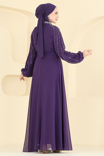 moda selvim Evening Dress 5819EDFK1198 Purple - Thumbnail