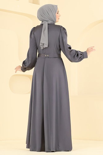 moda selvim Evening Dress 5821EDFK1198 Anthracite - Thumbnail