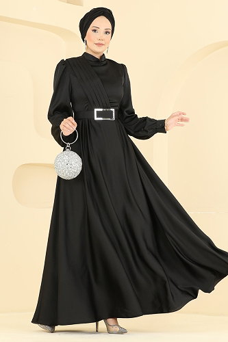 moda selvim Evening Dress 5821EDFK1198 Black - Thumbnail