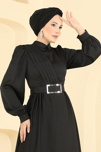 moda selvim Evening Dress 5821EDFK1198 Black - Thumbnail