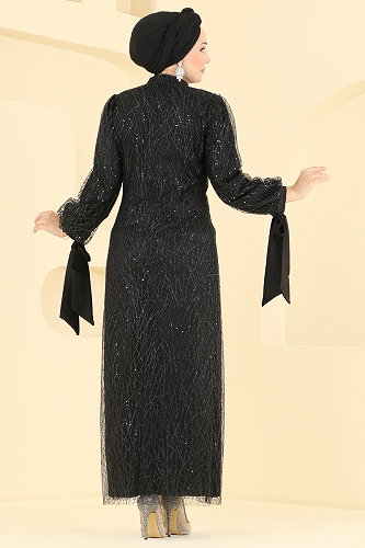 moda selvim فستان سهرة أسود 5822EDFK1198 - Thumbnail