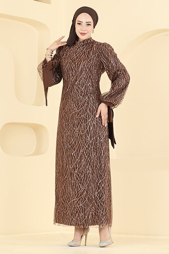 moda selvim فستان سهرة بني 5822EDFK1198 - Thumbnail