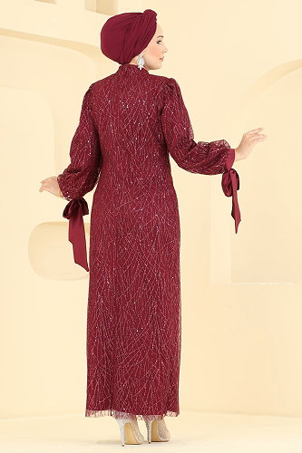 moda selvim فستان سهرة خمري 5822EDFK1198 - Thumbnail