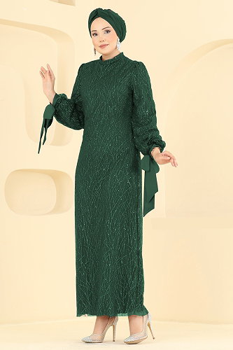 moda selvim Evening Dress 5822EDFK1198 Emerald - Thumbnail
