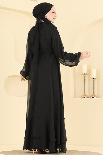 moda selvim Evening Dress 5823EDFK1198 Black - Thumbnail