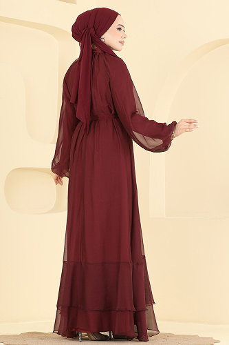 moda selvim Evening Dress 5823EDFK1198 Burgundy - Thumbnail