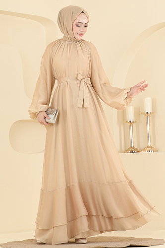 moda selvim Evening Dress 5823EDFK1198 Cream - Thumbnail